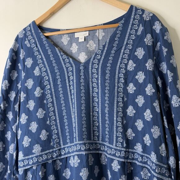 J Jill Top Womens Size L Seaside Woodblock Tunic Rayon 3/4 Sleeve Boho Coastal - Picture 4 of 12